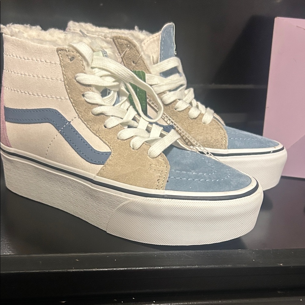 Vans Kids Sneakers in Blue, Tan, and Cream